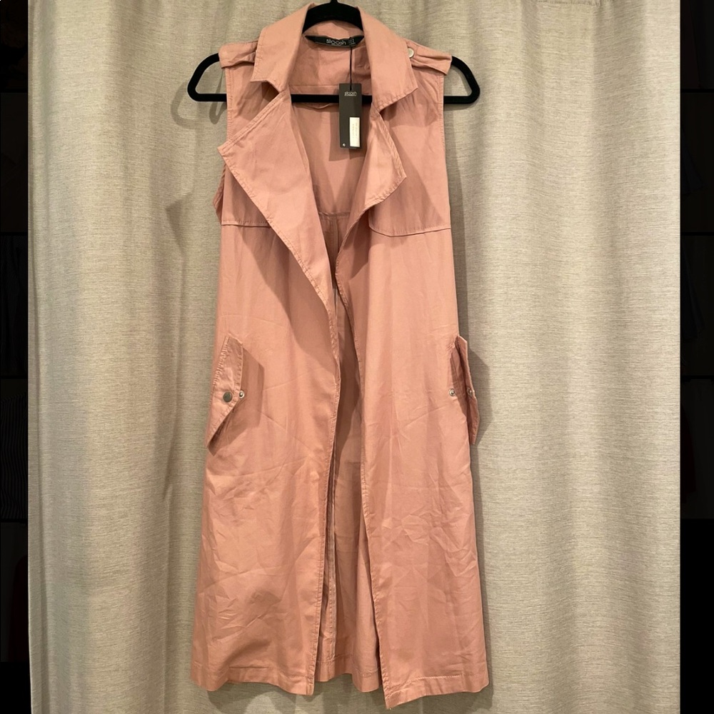 NWT Mauve Sleeveless Collar Long Open Front Vest Cardigans/ Coat With Pockets